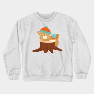 Autumn Bear, Sleeping Bear, Cute Bear, Tree Stump Crewneck Sweatshirt